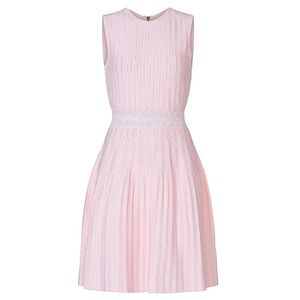 TED BAKER Pale Pink Fit & Flare Crewneck Sleeveless Pleated Knit Dress 5/XL